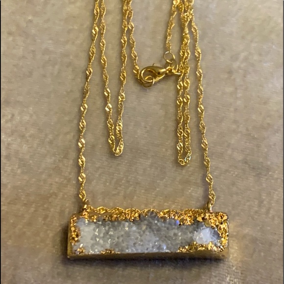 Druzy Titanium Coated Side Bar Pendant & Necklace - Picture 2 of 10